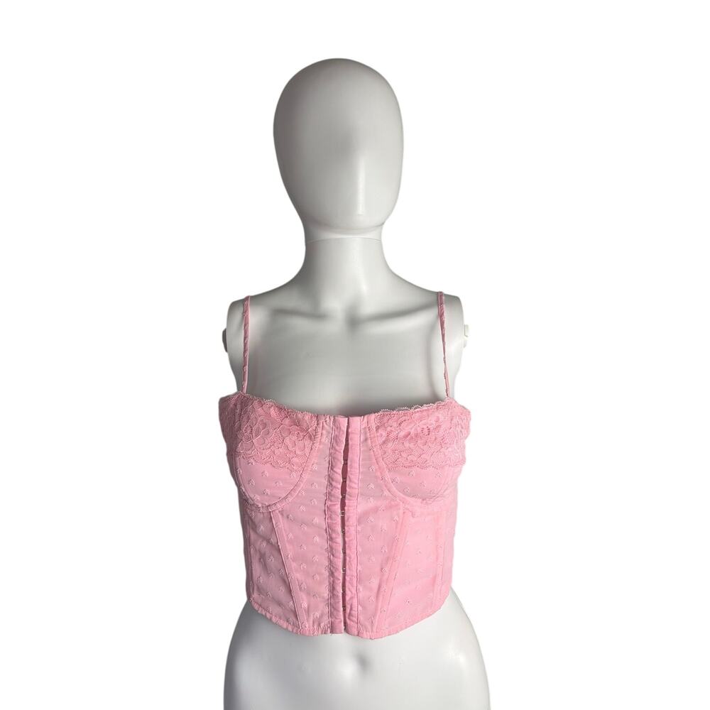 LA Hearts PacSun Pink Lace Up Bustier Corset Crop Top Womens Size Small